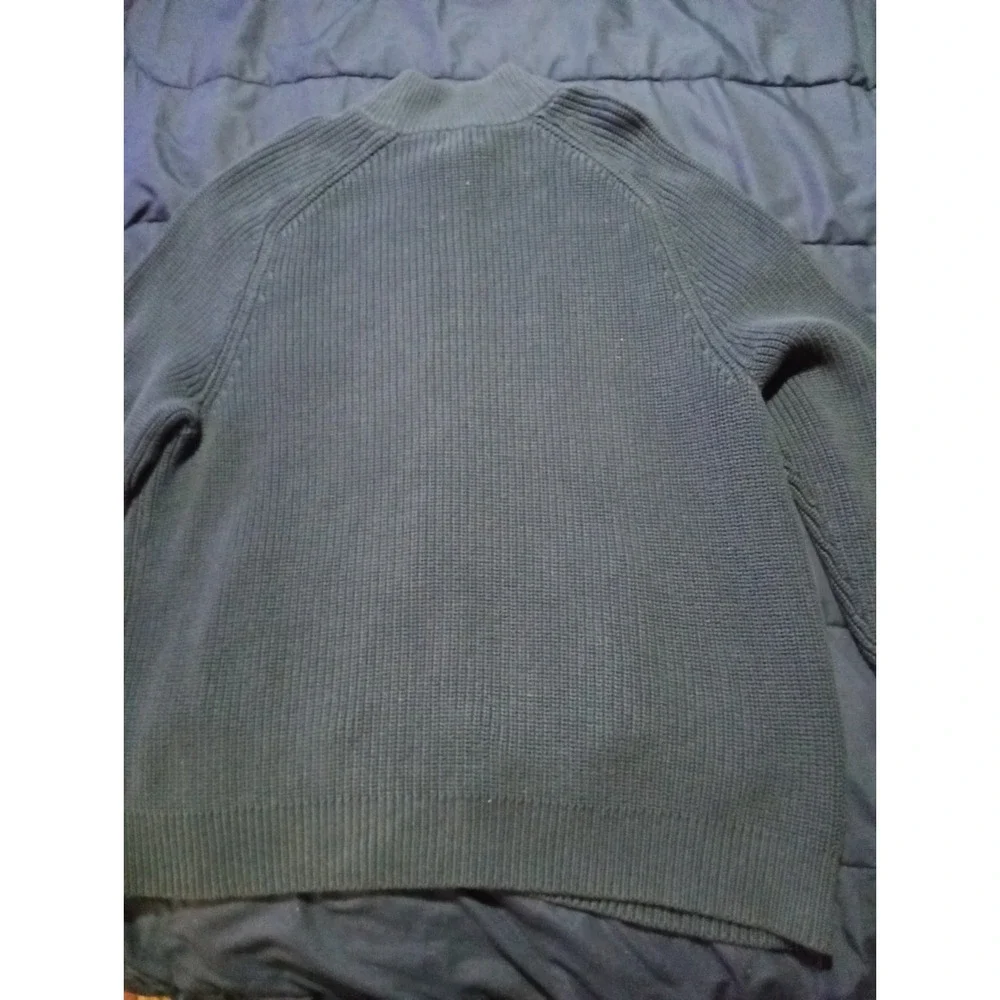 LL Bean Sweater Mens XL Navy‎ Waffle Knit Full Zip Heavyweight Organic Cotton